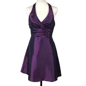 DaVinci Amethyst Plum Halter Neck Sleeveless Molded Cup Formal Cocktail Dress 12